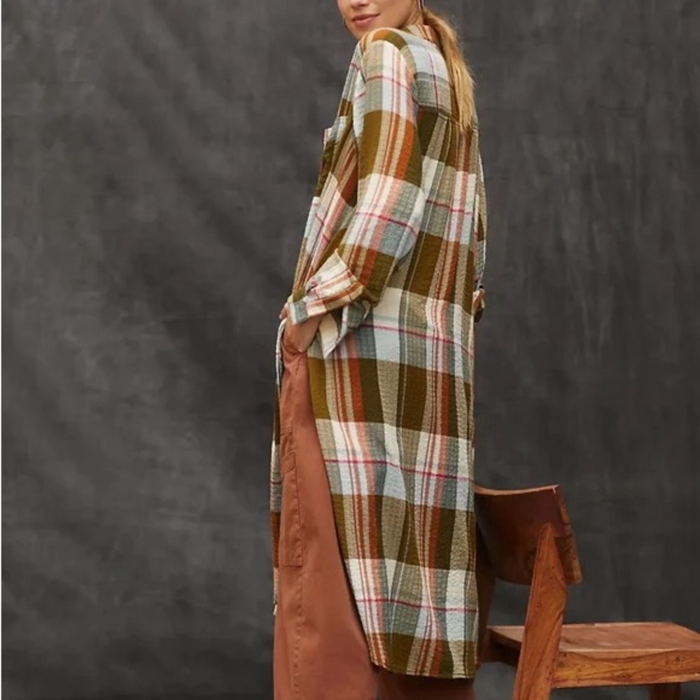 PILCRO x ANTHROPOLOGIE Side Slit Maxi Tunic Button Down Shirt Shirtdress Duster - Picture 3 of 15